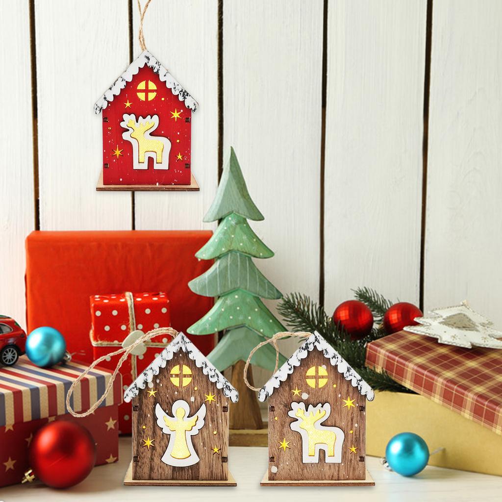 Christmas LED Light Wooden House Luminous Cabin Merry Christmas Decorations for Home DIY Xmas Tree Ornaments Kids Gifts