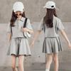 Girl's Summer Sports and Leisure Suit Middle and Older Children Solid Color Short Sleeve T-shirt + Shorts Two-piece Set