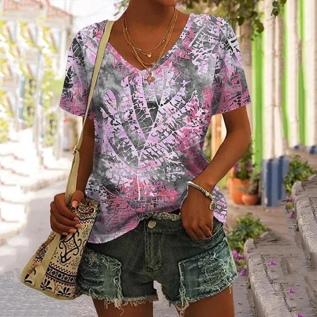 S-8XL Plus Size Women T Shirt 3d Flower Print V-neck Short Sleeve Tees Tops Summer Fashion Pullover T-shirts For Women Clothing