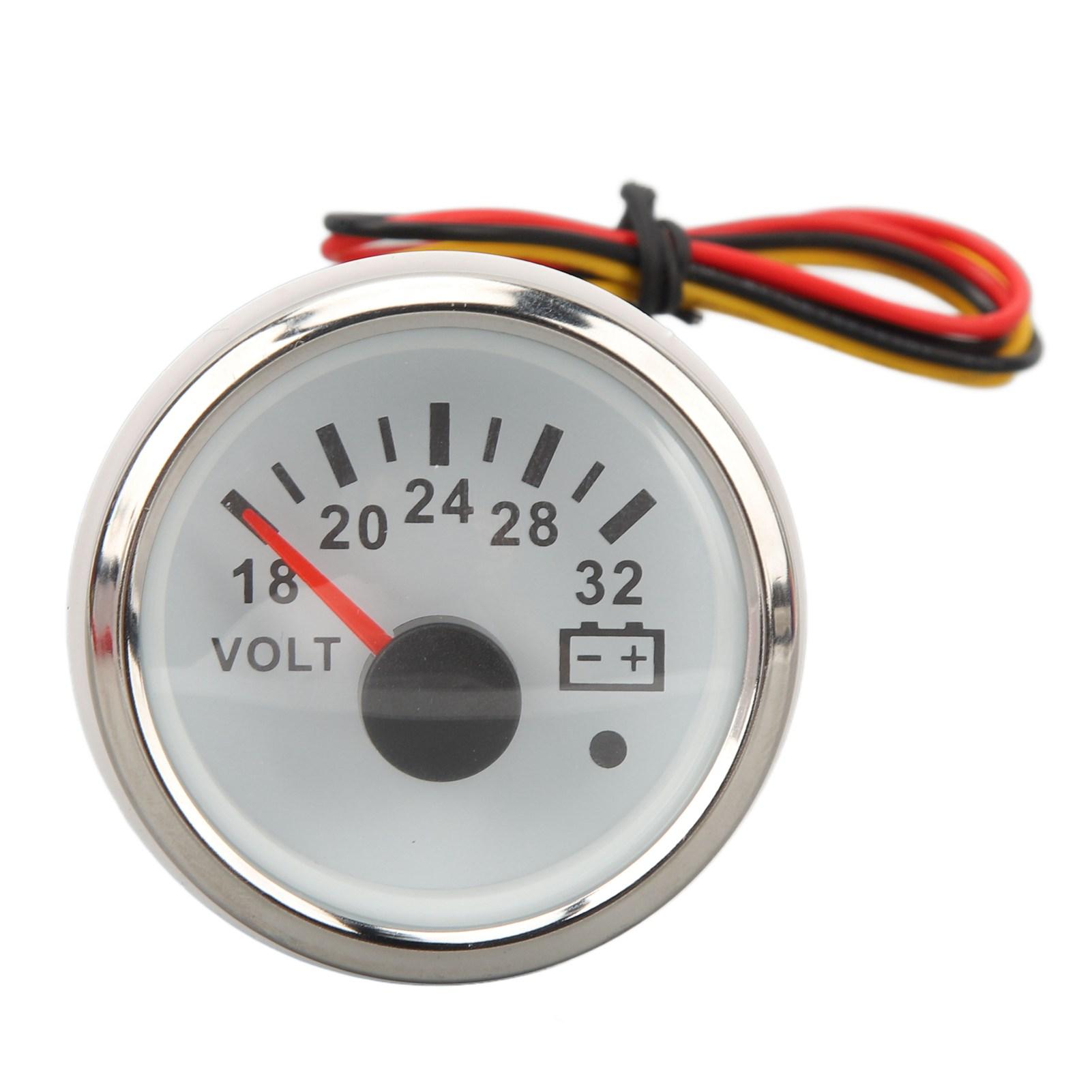 

52mm Voltmeter Gauge 18V32V White Dial Face Silver Bezel Universal Electrical Pointer Voltage