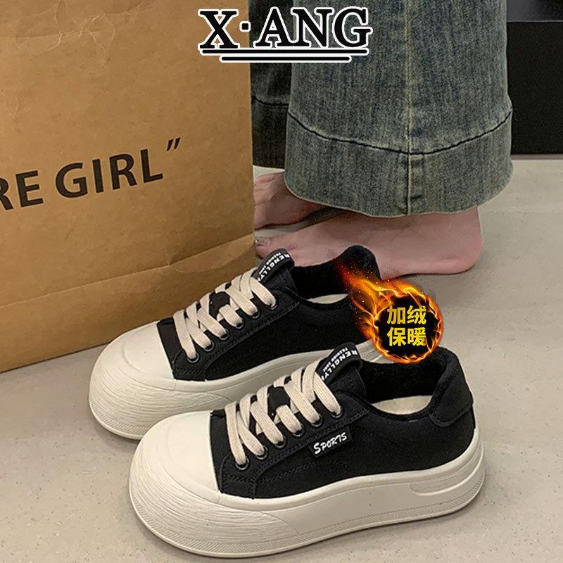 Fleece warm two cotton shoes leather thick baseplate shoes women's little white shoes new autumn and winter casual sports shoes