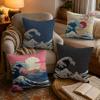 Japanese Waves Anime Cushion Cover Soft Plush Cushion Cover Double Print And Invisible Zipper For Sofa Home Car Use