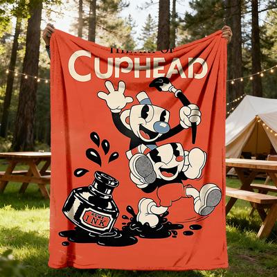 1PC Cuphead Art Outdoor Flannel Throw Blanket HD Printed Lightweight Soft Warm All Season Blanket for Sofa, Bed, Travel