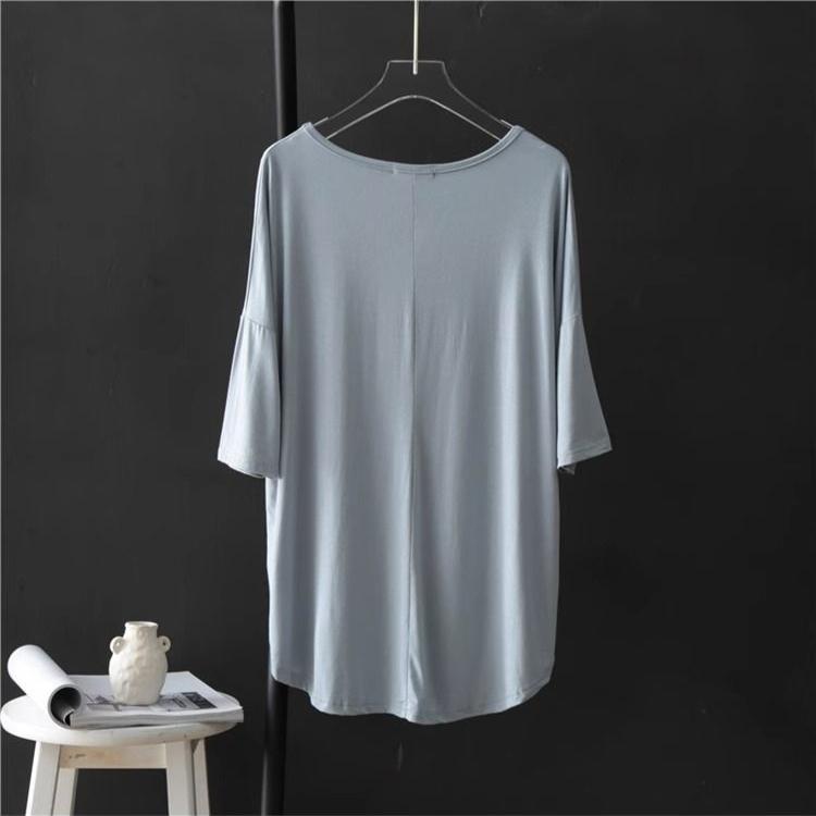 V-neck Undershirt Women's Five Quarter Sleeved T-shirt Summer Thin Plus Size Loose Sleepwear Mid Sleeved Korean Top