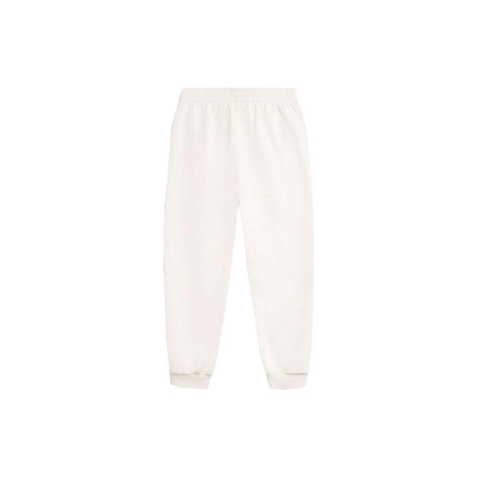 Li Ning Sports Lifestyle Series Solid Color Mid Waist Fleece Cuffed Knitted Sweatpants Women Bottoms Off-White AKLT820-2