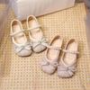Small leather shoes children's season children's pearl bow children's soft sole baby crystal princess single shoes
