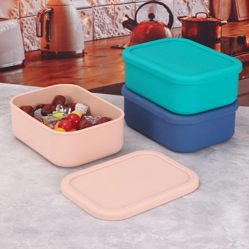 Silicone Lunch Box 3 Size Fresh-keeping Case Reusable Lunch Container  Students Adult