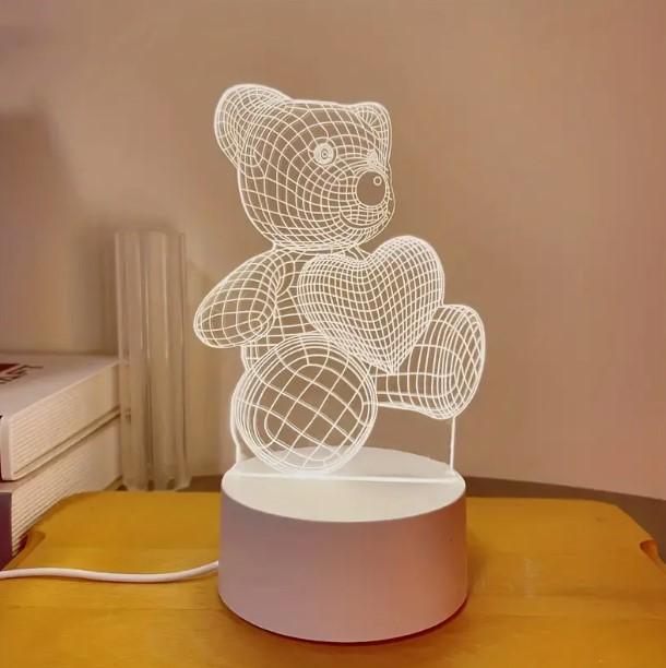 Adorable 3D TEDDY BEAR Night Lamp, Decorative LED for the Room, 3 Light Colors, USB