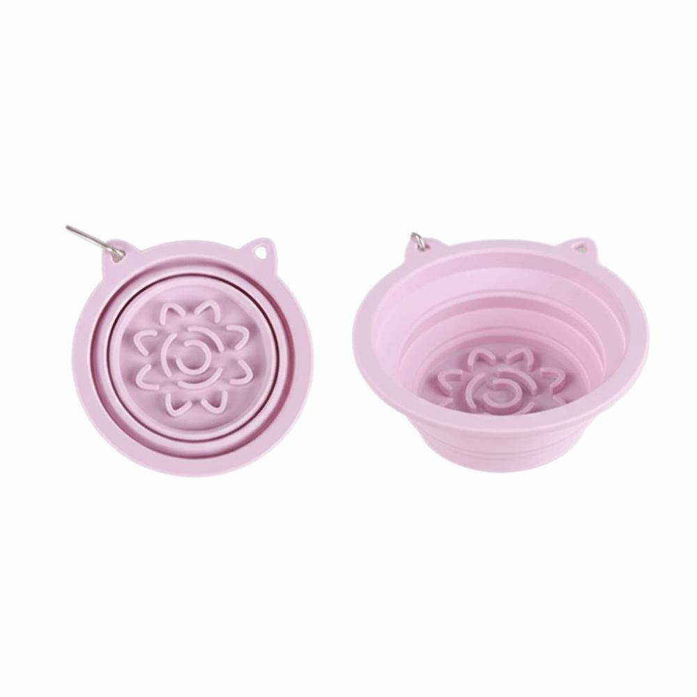 Lightweight Folding Portable Pet Bowl Silicone with Hanging Hook Slow Food Feeder Suction Cup Dog Feeding Bowl Camping