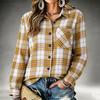 Camisa Casual a Cuadros de Manga Larga para Mujer con Corte Holgado y Bolsillo para Otoño Invierno