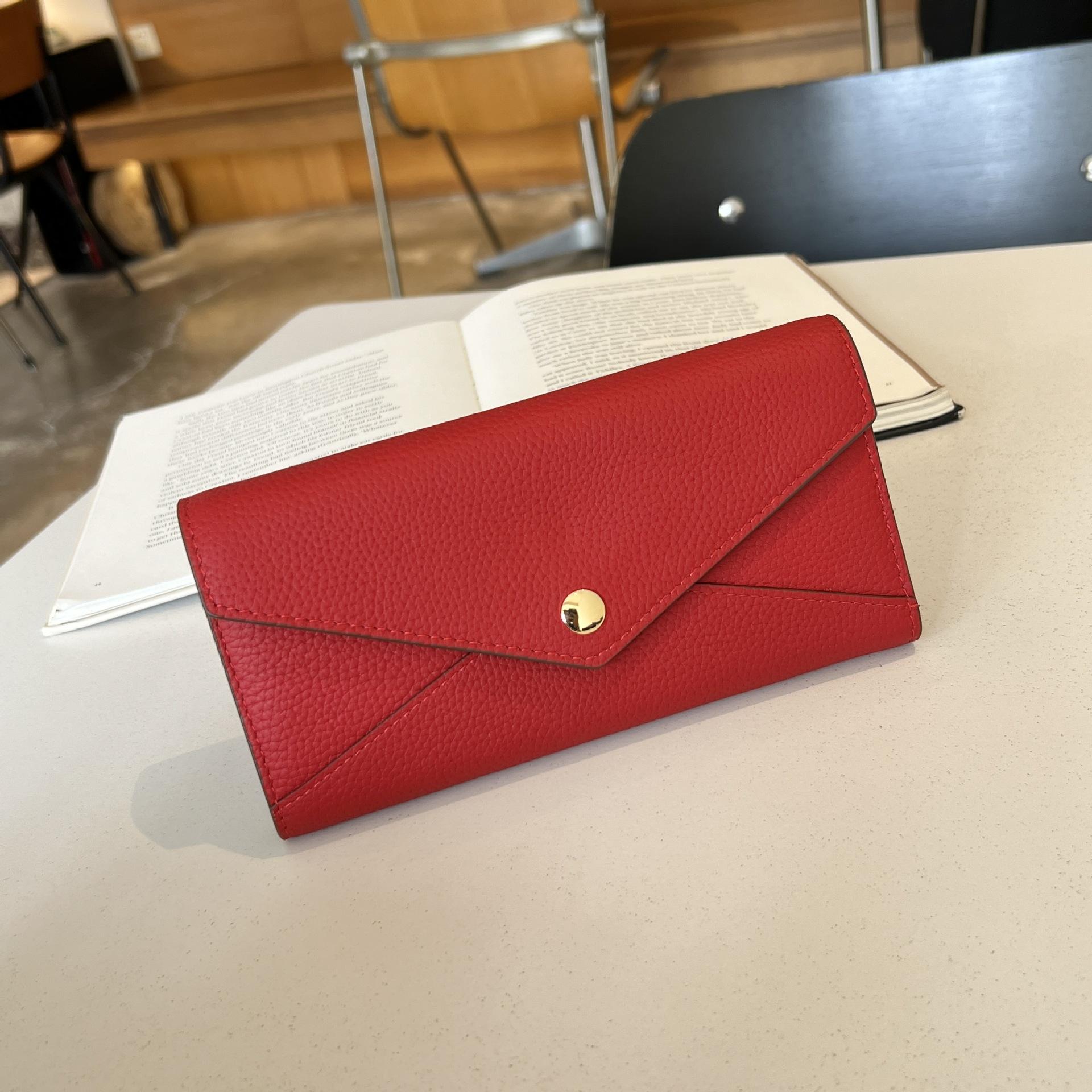 Wallet Women S Leather Lychee Pattern Long Wallet Bag Fashion Contrast Color Clutch Bag Cowhide Wallet красный