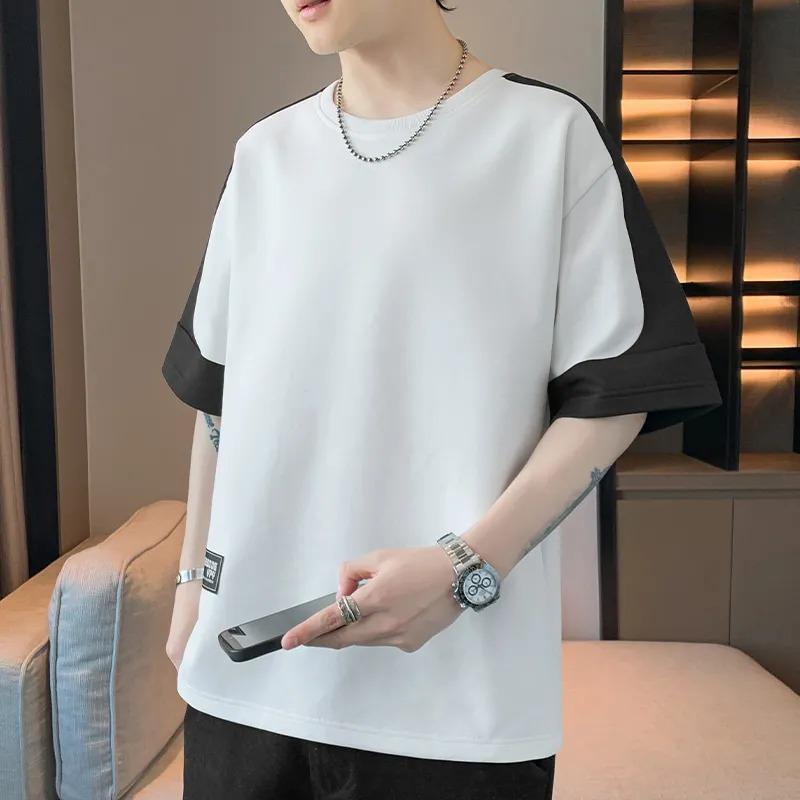 Men's Light Green Emed Letter T-Shirt Casual Loose Fit Short Sleeve Oversized Top
