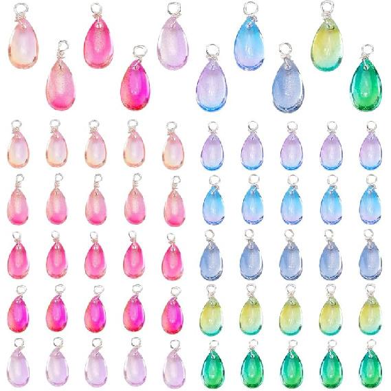 PH PandaHall Crystal Dangle Charms Pendants Teardrop Charms Bead Charms with Copper Loops for Jewelry Making Necklace Crafts