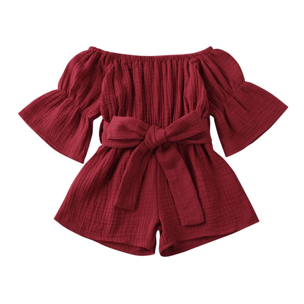 Toddler Baby Kids Girls Boys Off-Shoulder Ruffle Bow Romper Jumpsuit Outfits