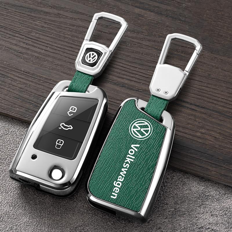 Für VOLKSWAGEN Zinklegierung+Leder Auto Fernbedienung Schlüsselhülle Abdeckung Schutzschale Für VW Volkswagen Polo Golf 7 MK7 Tiguan MK2 Accesso