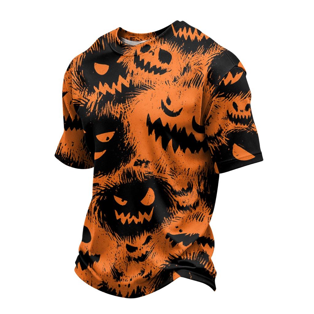 Men's Casual Short Sleeve T-Shirt Lightweight Breathable Fabric Crew Neck Halloween Themed Printed Top for Everyday Wear
