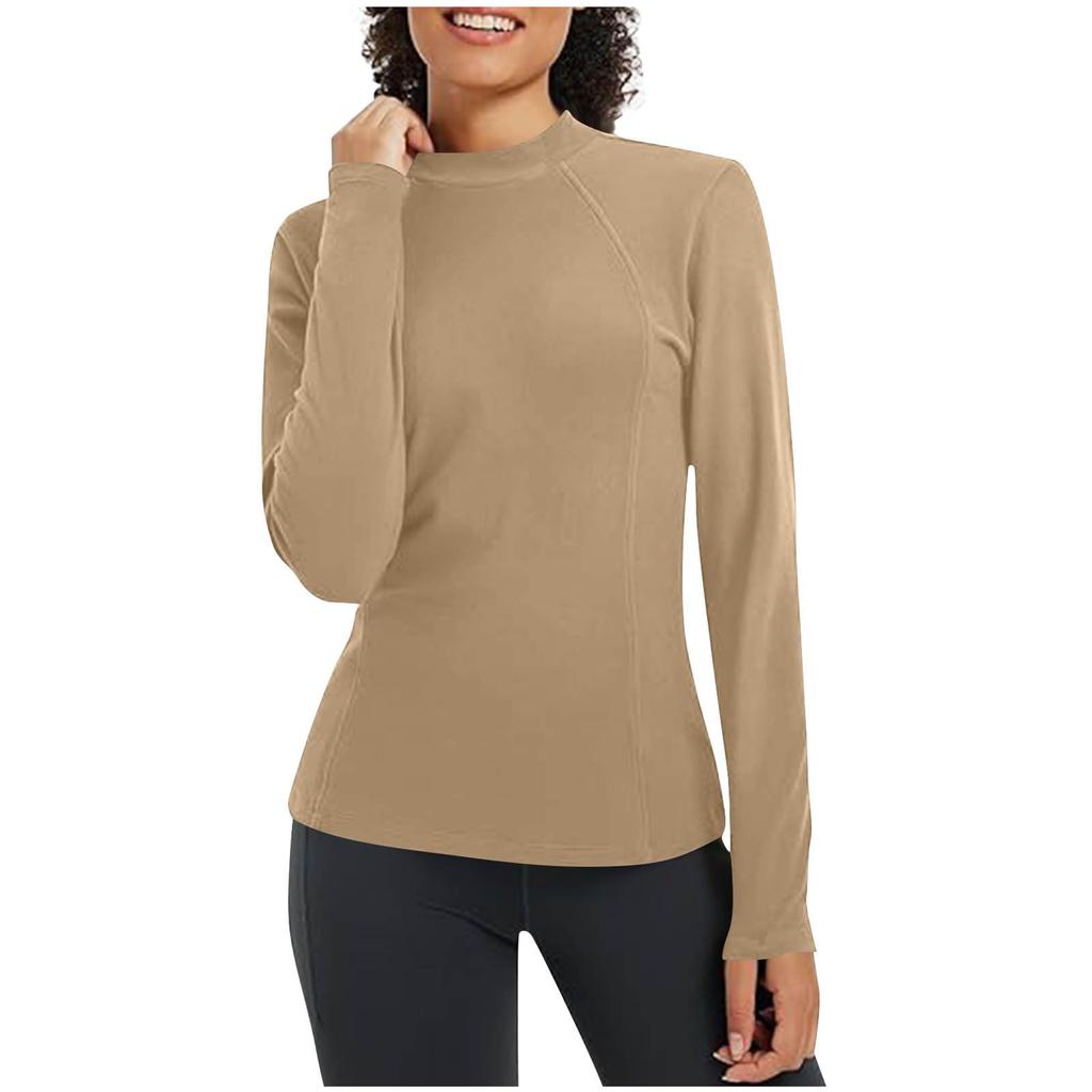 Ladies' Casual And Fashionable Solid Color Round Neck With Warm Long Sleeved T-shirt Top