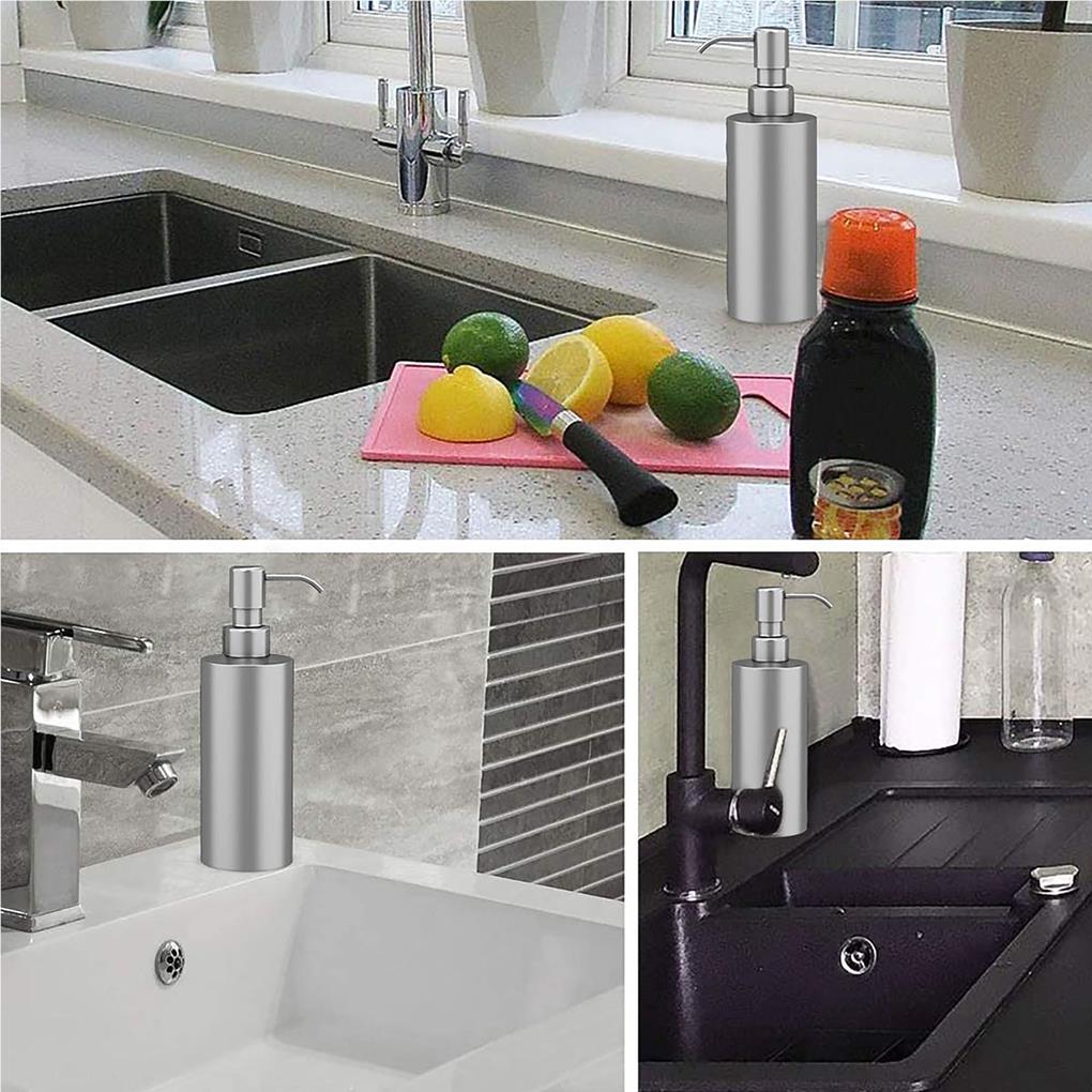 350ml Soap Liquid Dispenser Stainless Steel Press Type Lotion Bottle Containers Liquid Holder Cylindrical Appearance Bathroom