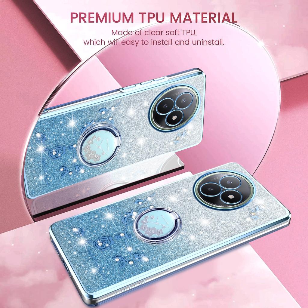 For Xiaomi Redmi K80 Ultra 5G Case Ring Kickstand TPU Flowers Phone Cover Gradient Glitter