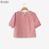 ZANZEA Women Grid Print Casual Round Neck Half Sleeve Blouse