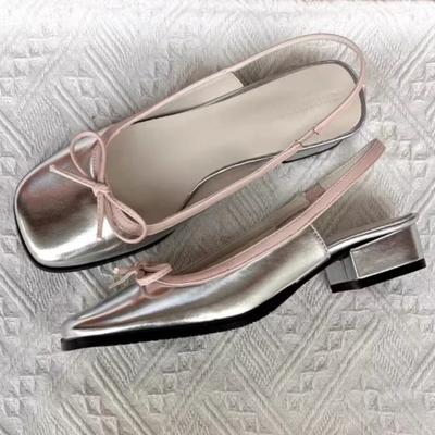 Mode 2024 Été Mocassins Argentés pour Femmes Bateaux Bout Carré À Enfiler Chaussures Plates pour Femme Ballerines Confortables Nœud Sandales pour Femmes