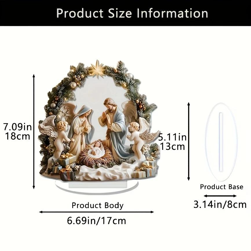 1pcs 2D Acrylic Desktop Christmas Decor - Jesus' Birth Scene Virgin Mary Angel Cartoon Color Print Christian Home Festive Gifts