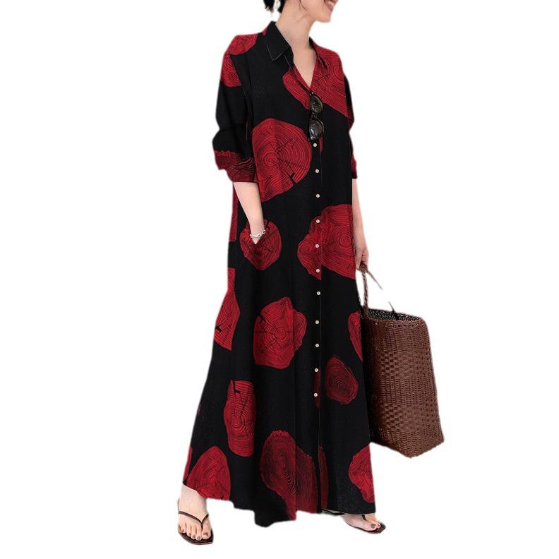 Baumwolle Leinen Langarm Locker Lässiges Hemdkleid für Übergrößen Damen.