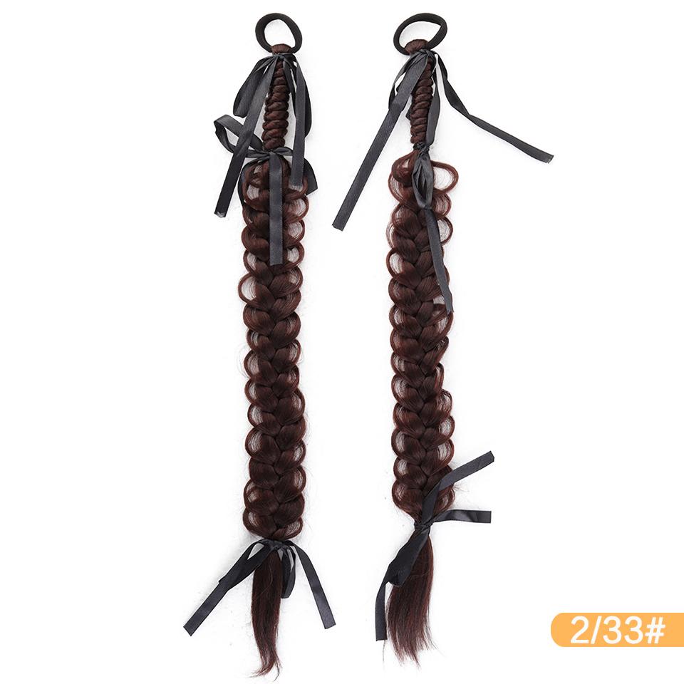 

Ponytail Synthetic Wig Elastic Style Boxing Braid Wig with Ribbon Bow Hair Accessories Suitable for Ladies to Wear Daily 50CM