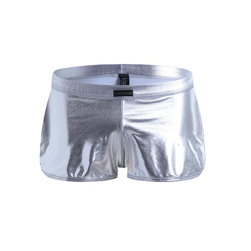 Sexy Men Boxers Shorts Low Waist Male Panties Legs Slit Underpants Imitation Leather Exotic Stage Show Night Club Gay Underwear