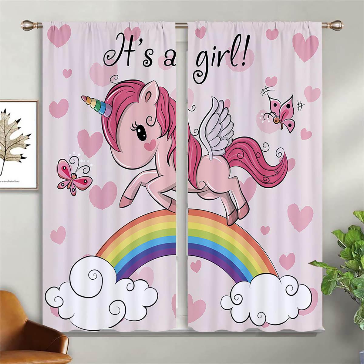

Милые розовые занавески с рисунком единорога и радуги, для украшения комнаты мальчиков и девочек, легко стирать и ухаживать, 2 шт. W50xH130(CM)x2PCS&Rod pocket