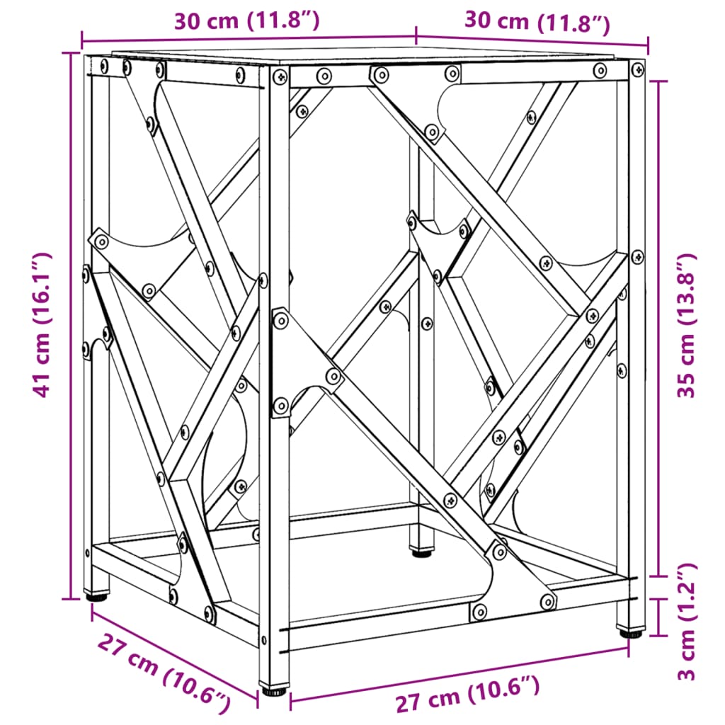 Coffee Table with Glass Top Transparent 30 x 30 x 41 cm Steel