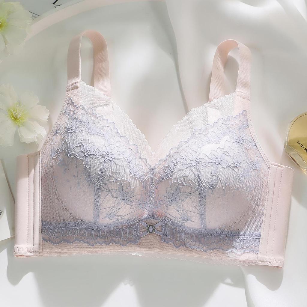 Elegant Cartoon Lace Bra for Women - Small Bust Lift, Side Support, Anti-Sagging, Wire-Free Design
