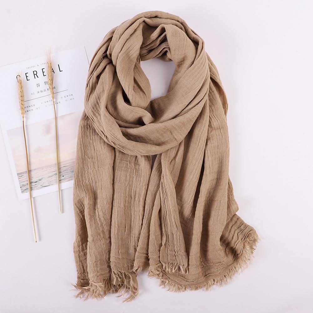 Fashion Designer Linen Cotton Scarf Women Solid Color Muslim Hijab Scarves Shawls Plain Big Pashmina Wrap Head Hair Scarf