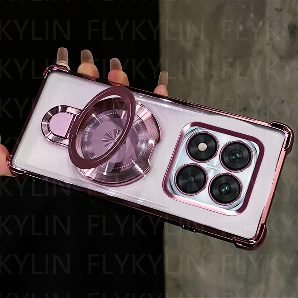 Phone Case For Xiaomi Redmi Note 14 Pro 13 14 Pro Plus 14S 4G 5G Magnetic Holder Stand Plating Silicone Clear Shockproof Cover
