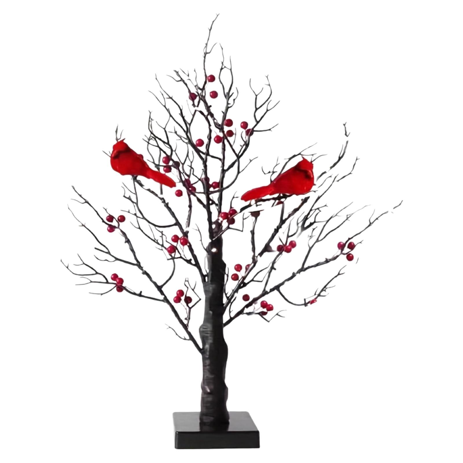

Mini Birch Tree LED Cardinal Little Red Bird Table Decoration Vintage Glowing Tree with Cardinals Lighted for Xmas Home Tabletop