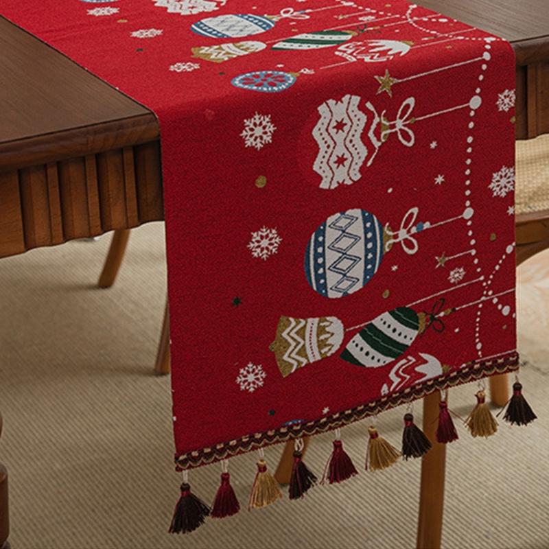 Christmas Chenilles Table Runner With Colorfast Woven Design And Tassels For Festives Home Dining Atmosphere Decoration