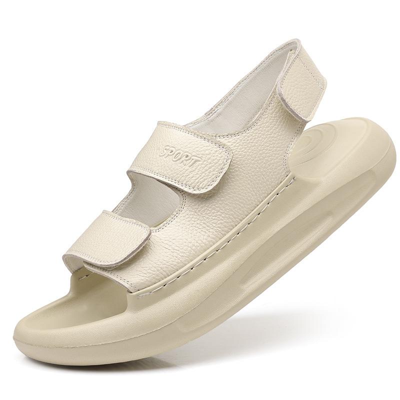 Fashion Solid Color Leather Sandals for Men 2025 Summer New Designer Platform Sandals Male Fashion Casual Outwear Beach Shoes Man