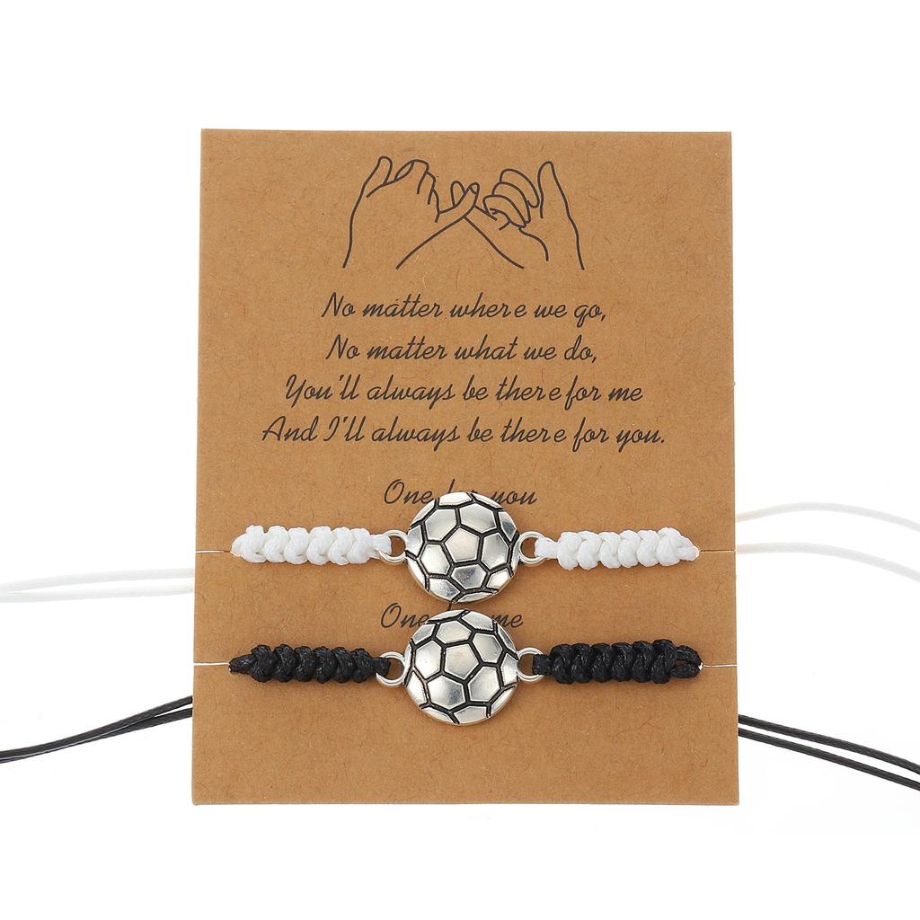 2026 Super Bowl black and white mixed color 2-pack basketball tennis ball braided bracelet, sports adjustable couple hand rope