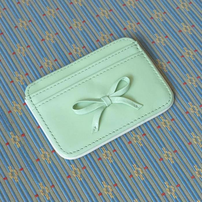 Ribbon-piped Cowhide Card Holder (2 Colors)