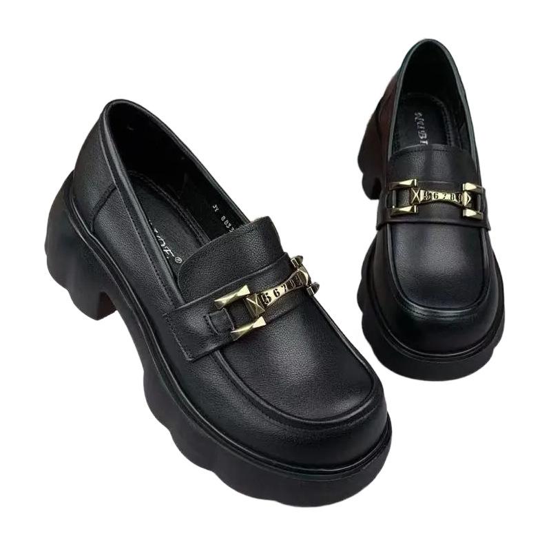 British Style Platform Heightening Loafers Women's 2025 New Spring and Autumn Season One-pedal Soft-soled Single Shoes Versatile Small Leather Shoes