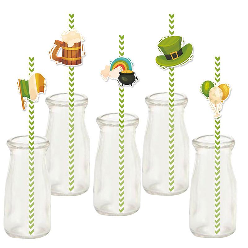Patrick Theme St Clover Pattern Disposable Paper Straw Party Prop Decoration