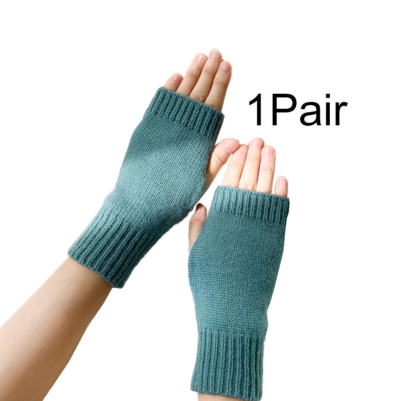 1Pair Warm Gloves Soft Acrylic Fiber Long Solid Color Winter Fingerless Warmer Mittens Women