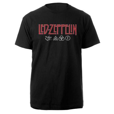 Led Zeppelin Unisex Black T-Shirt Logo Symbols New