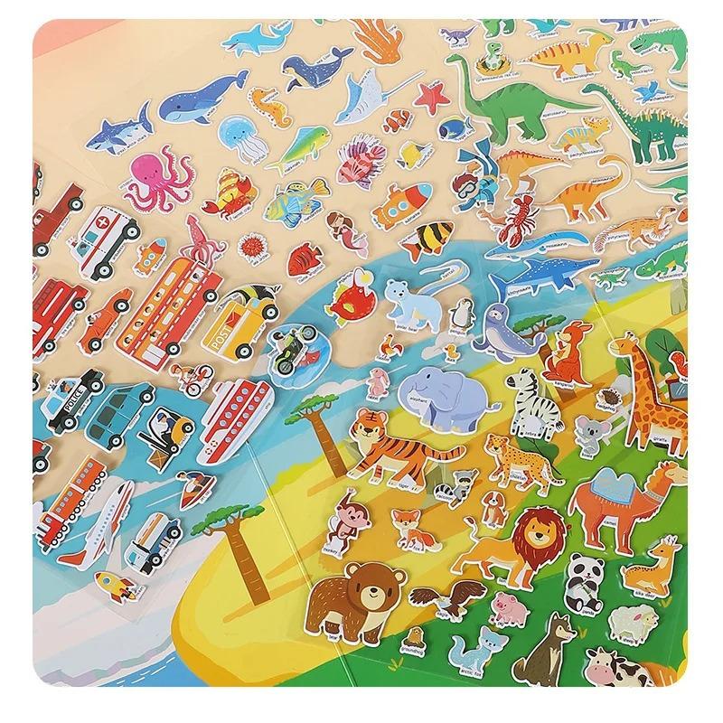 Sticker Books 3D Reusable Stickers Books Animal Dinosaurs Ocean World Vehicle Educational Travel Stickers