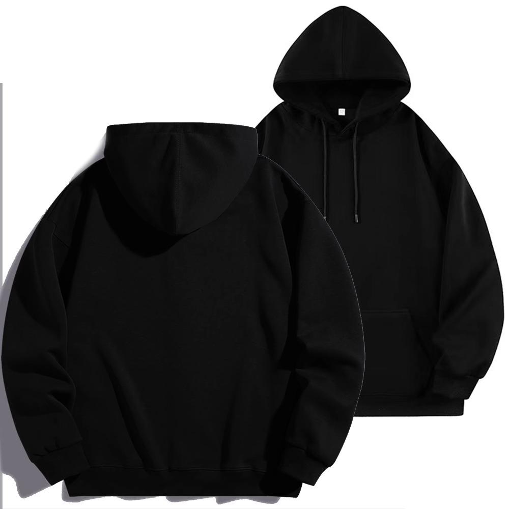 DIY Custom Logo Black Hooded Sweatshirt Pure Cotton Long-Sleeved Pullover Casual Top for Men And Women Autumn Winter Fashion