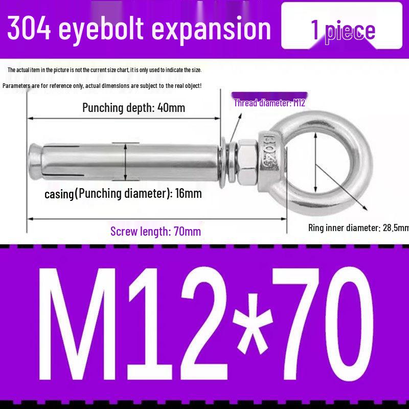 304 Stainless Steel Expansion Bolt with Ring Hook, M6/M8/M10/M12.