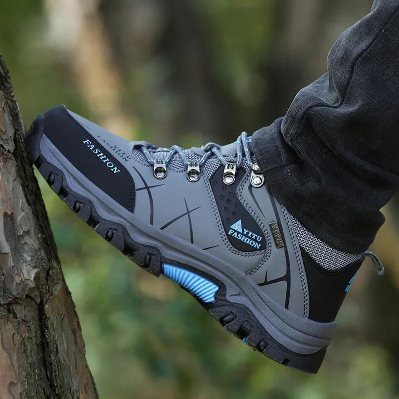Shoes for Men New Men Sneakers Leather Waterproof Mountaineering Camping Hiking Shoes Thick Sole Comfortable Running Shoes