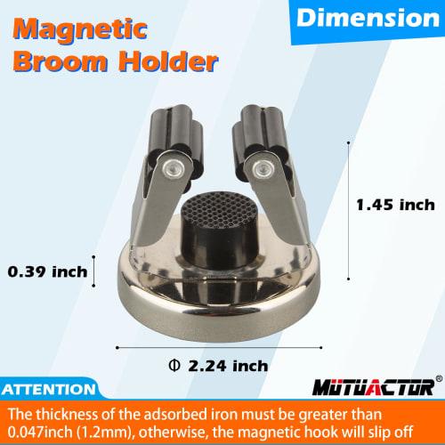 MUTUACTOR Heavy-Duty Magnetic Hooks, Strong Magnetic Mop Broom Holder, Wall Mount, No Drilling Required, Movable Broom Clip, Mop Rack for Garage, Kitc