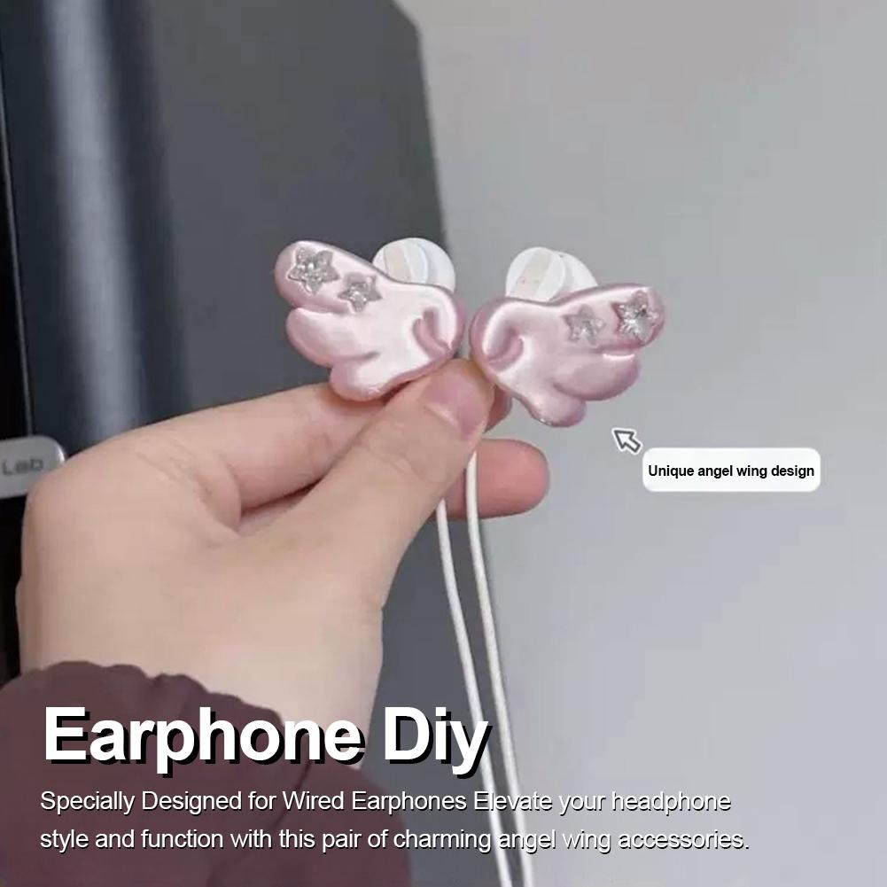 Creative 3D Wing Decoration For Wired Headphones, Cute Girly Ins Style, Dreamy & High-value Headphone Accessories