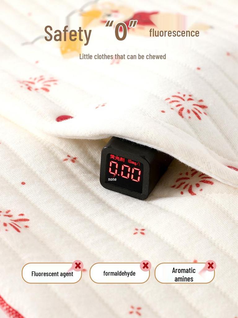 Unisex Newborn Romper: Red Three-Layer Quilted, Warm for Autumn/Winter, Perfect for Chinese New Year, Class A Quality